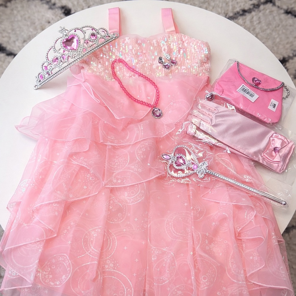 Princess Dress Costume Set Girls 7/8 Crown Wand Gloves
